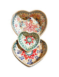 Kalp Kase Seti – 3’lü, Dantel Desenli, El Yapımı Seramik
