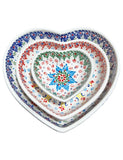 Kalp Kase Seti – 3’lü, Dantel Desenli, El Yapımı Seramik